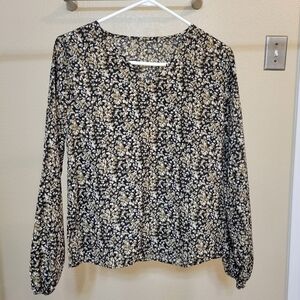 SHEIN LUNE  Women V-neck Long Sleeve Print Blouse Size Small
